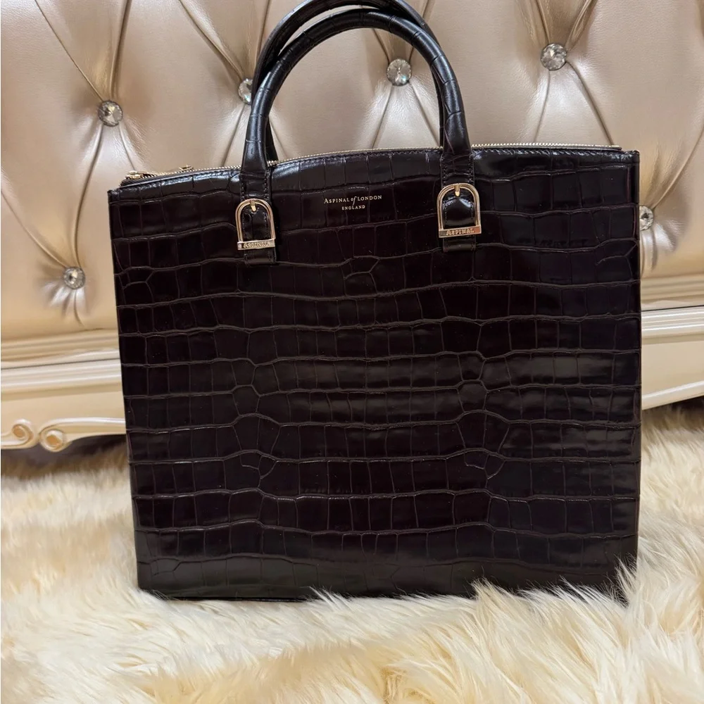 Aspinal of London Croc-Embossed Editors Tote Bag - Picture 3 of 10